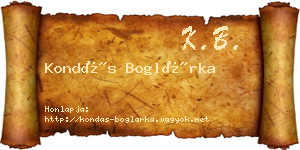 Kondás Boglárka névjegykártya